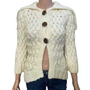 Y2K Bebe Chunky Fisherman Cardigan Sweater XS Cable Knit Button Down Fitted